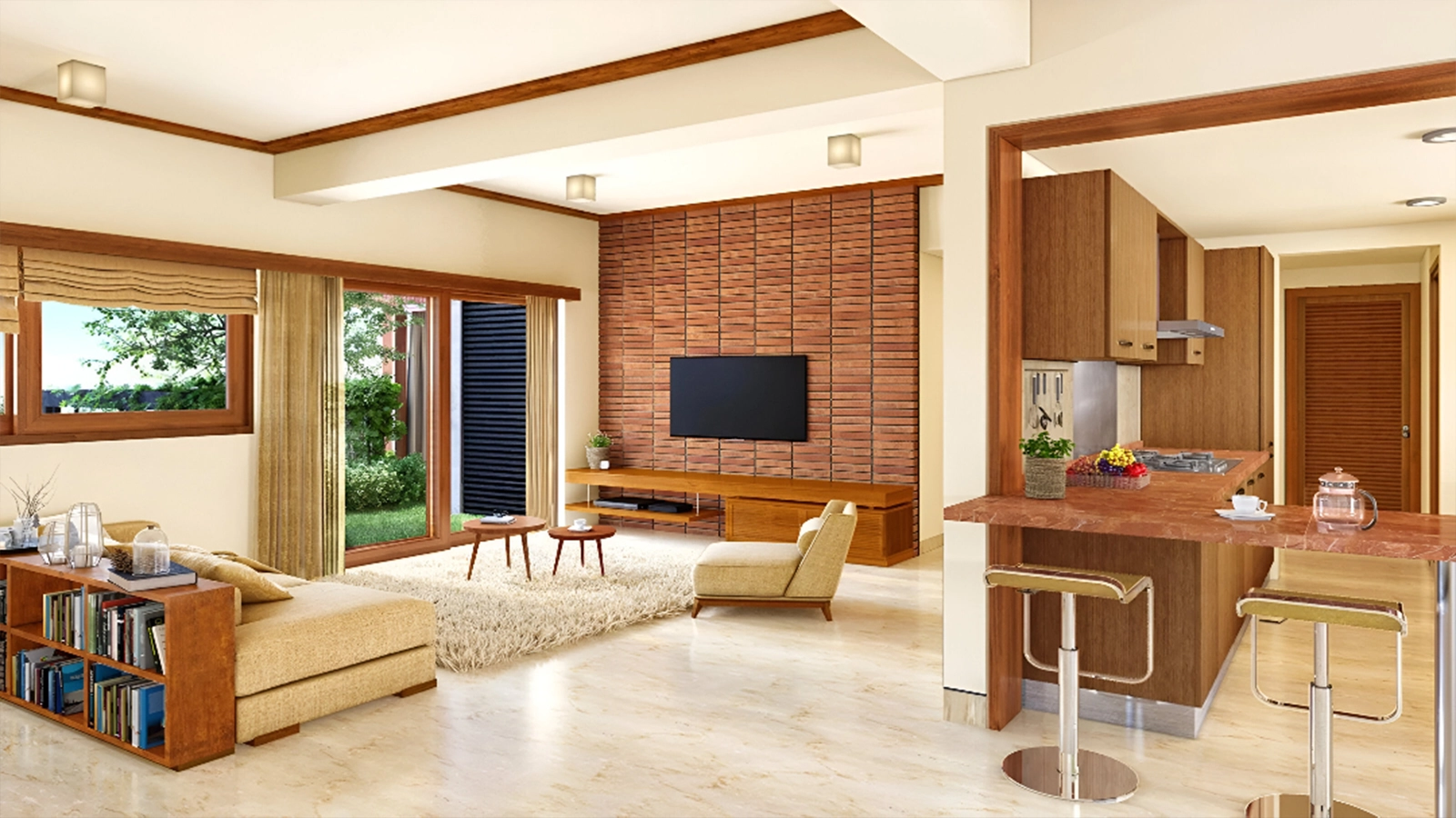 Total Environment In That Quiet Earth Apartments in Off Hennur Road Bangalore Breakfast bar and informal living room leading to garden